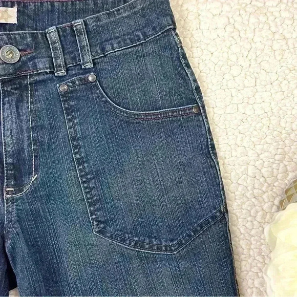 Jeanstar Med Wash Faded Flap Pocket Cuffed Crop Denim Stretch Capri Jean Size 10 - Picture 3 of 15